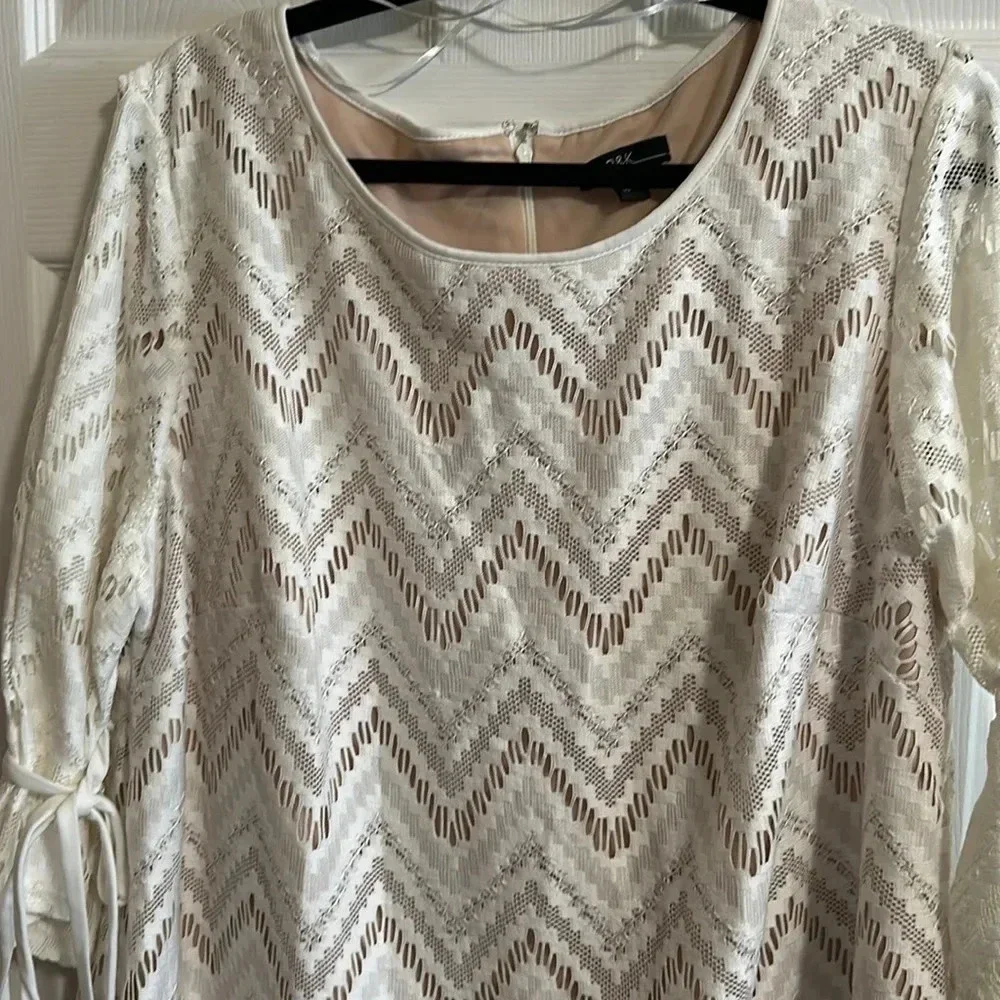 R&K Plus Size 18W Cream Lace Beige Lined Dress Women Stylish Cut EUC - Picture 2 of 5